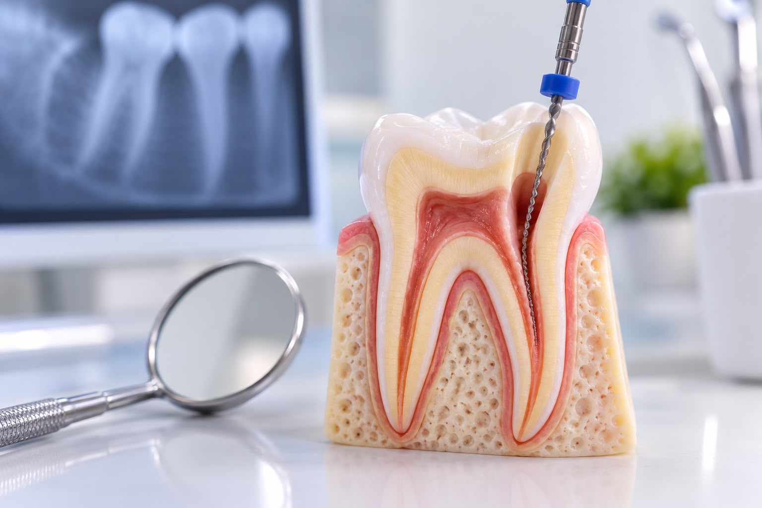 Tratamento de canal realizado com microscópio odontológico